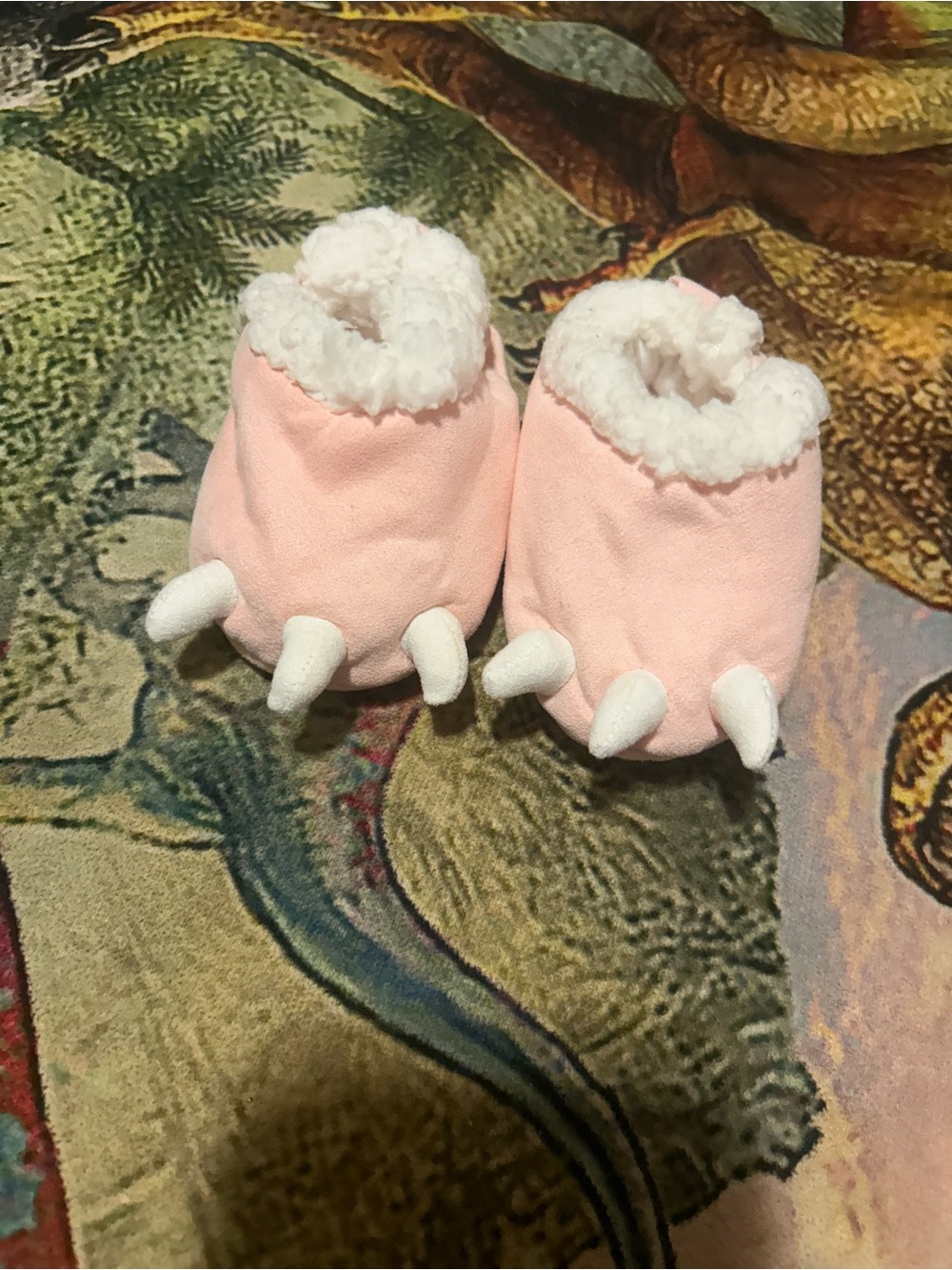 Pink Plush Baby Monster Claw Booties - Soft Faux Fur Lined